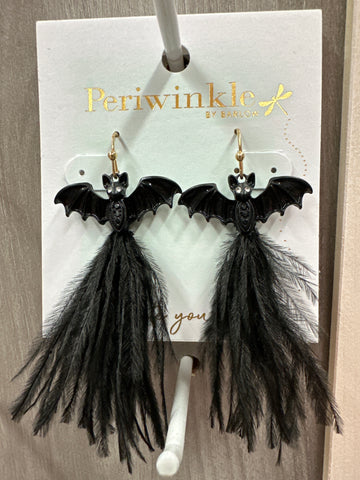 Bats w Black Feathers Earrings