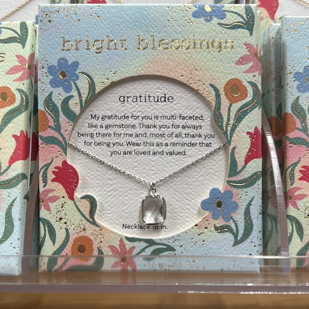 Silver Crystal Rectangle Bright Blessings Necklace - Gratitude