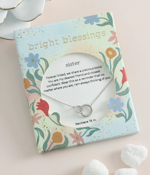 Silver Twisted Double Circle Bright Blessings Necklace - Sister