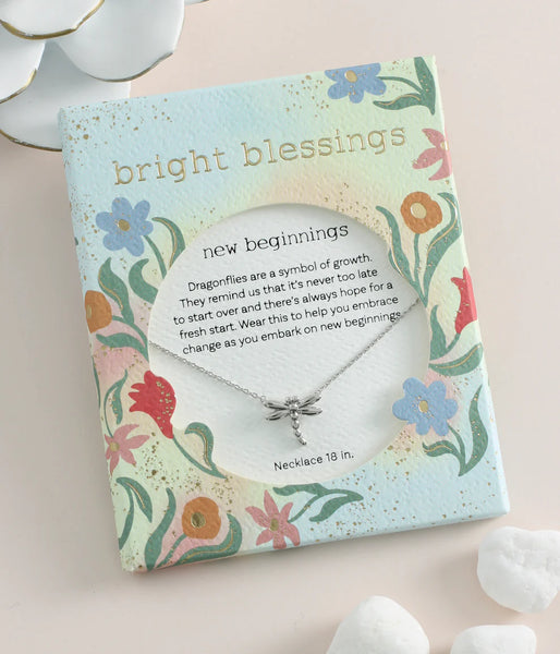 Silver Dragonfly Bright Blessings Necklace - New Beginnings