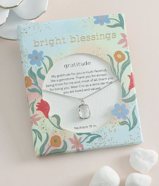 Silver Crystal Rectangle Bright Blessings Necklace - Gratitude