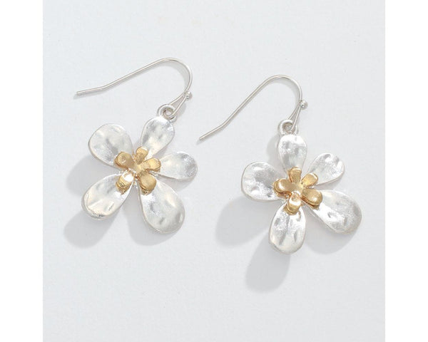 Two Tone Hammered Flower Earrings