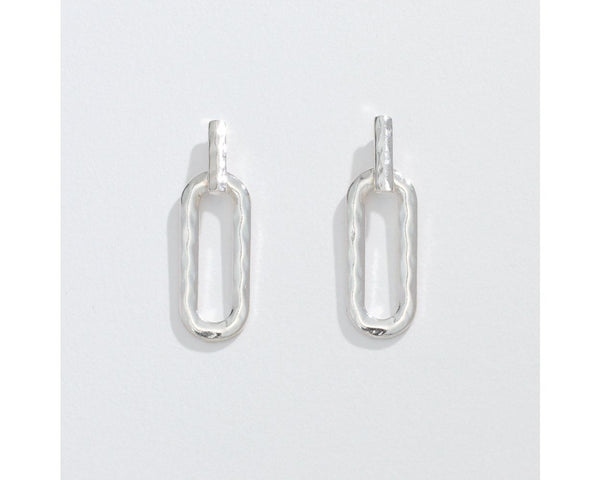 Silver Hammered Oval Drop Earrings