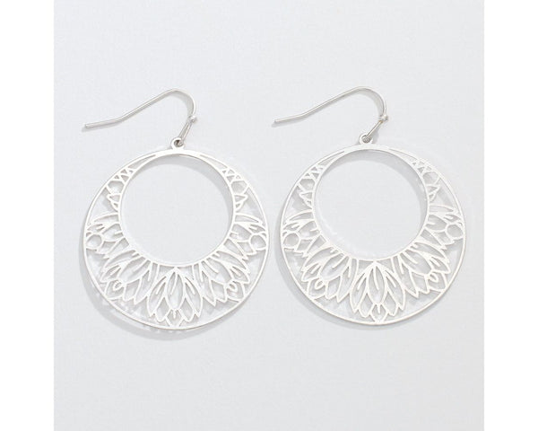 Silver Open Lotus Drop Earrings