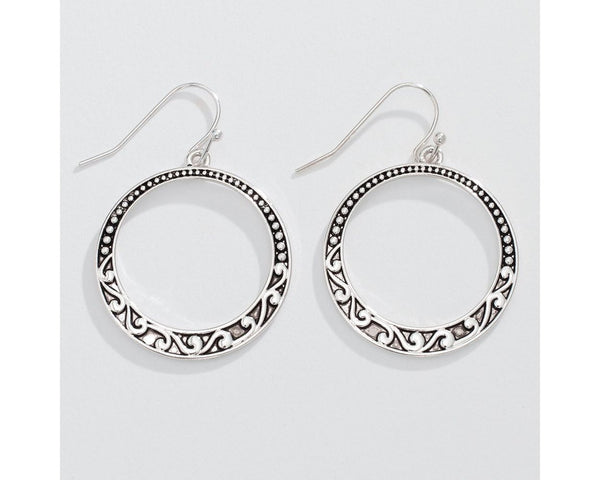 Silver Circle Open Drop Earrings