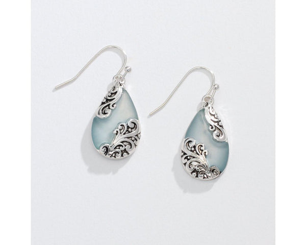 Blue Drop w Silver Filigree Earrings