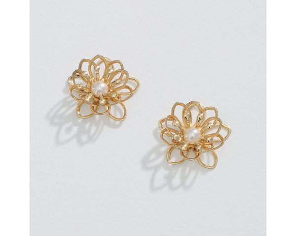 Gold Flowers w Pearls Earrings