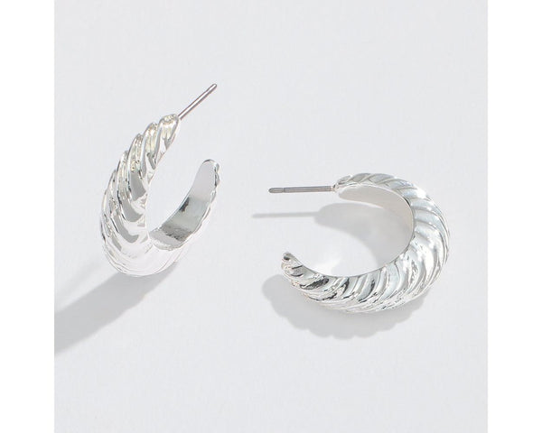 Silver Textured Hoops Earrings