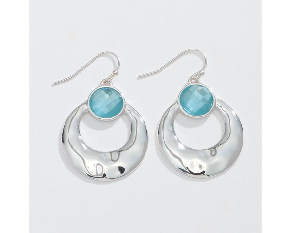 Silver Teardrop w Aqua Crystal Earrings