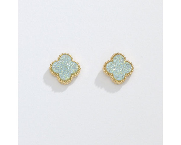 Mint AB Clover w Gold Earrings