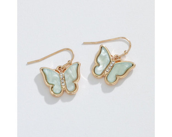 Mint Butterflies w Crystals Earrings