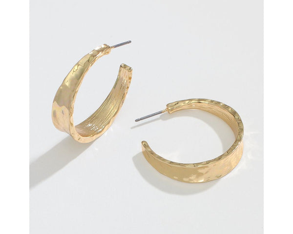 Gold Hammered Hoops Earrings