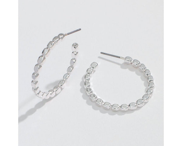 Silver Beaded Hoops Earrings