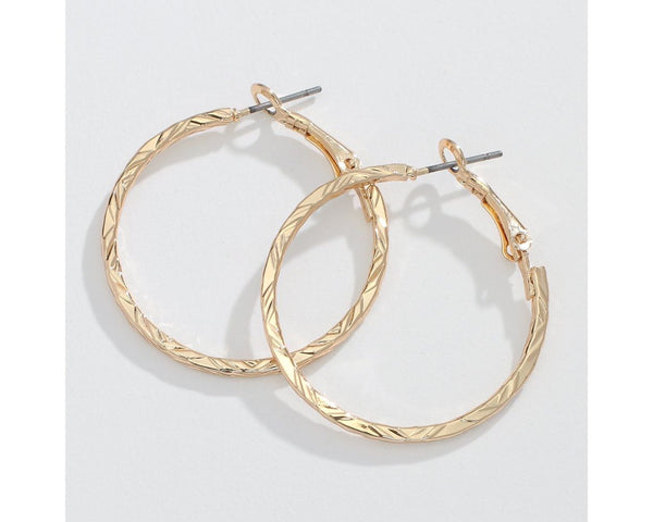 Gold Textured Hoops Earrings