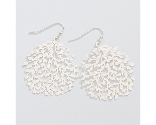 Silver Branches w Leaves Earrings