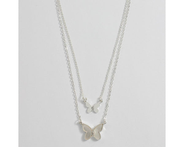 Silver Mother of Pearl Butterfly Necklace