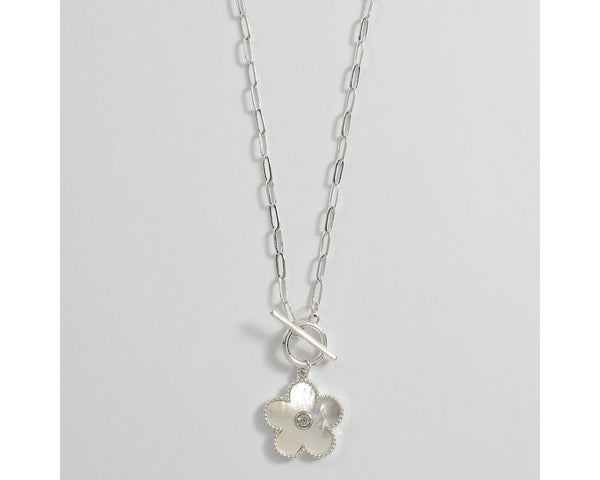 Mother of Pearl Flower in Silver Necklace