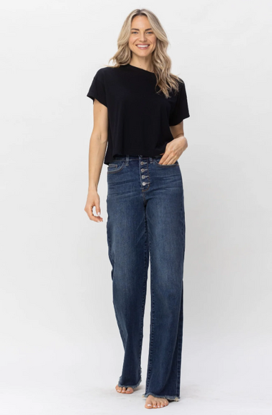 High Waist Button Fly Wide Leg Jeans