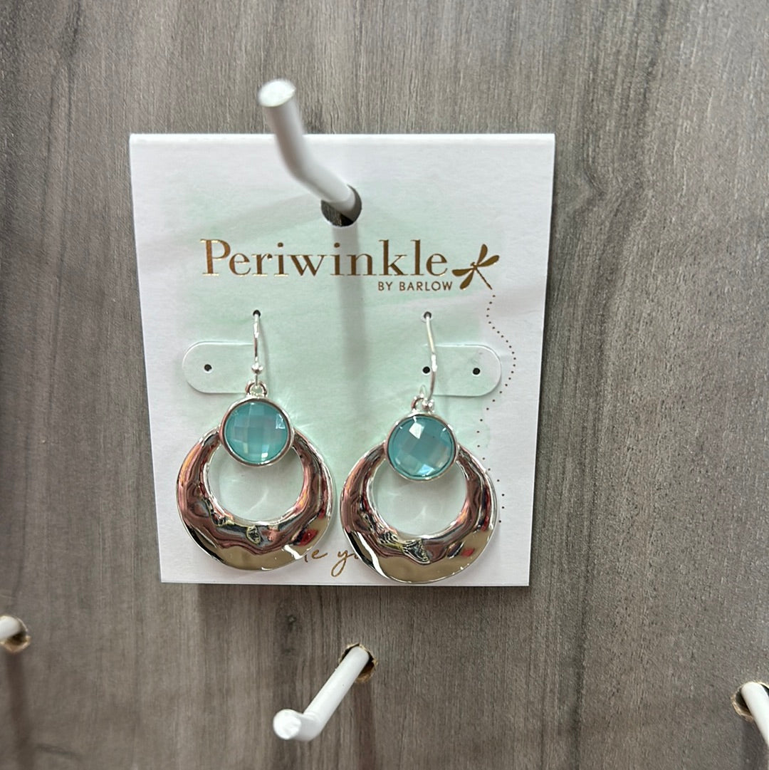 Silver Teardrop w Aqua Crystal Earrings