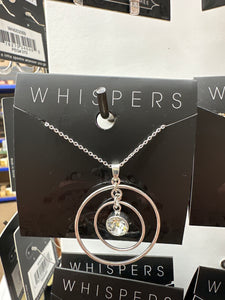 Whispers Silver Double Circle w/Stone Necklace