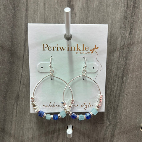 Blue Cube Bead Hoop Earrings