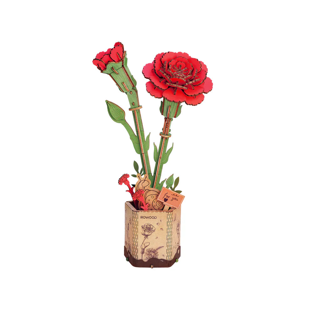 Wooden Bloom Puzzle: Red Carnation