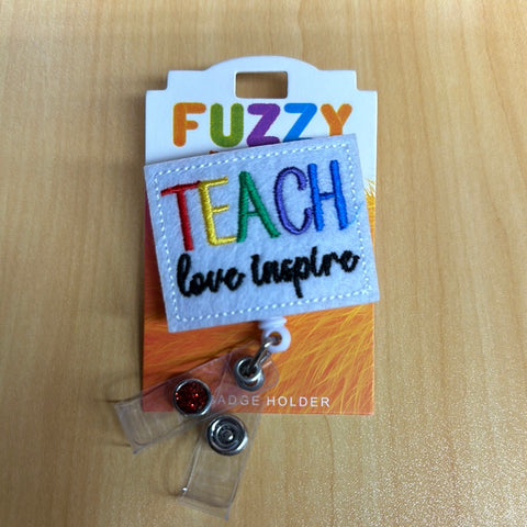 Teach Love Inspire Fuzzy Buddy Badge Reel