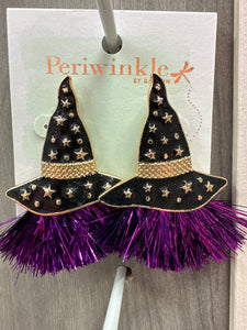 Witch Hats w Purple Fringe Earrings