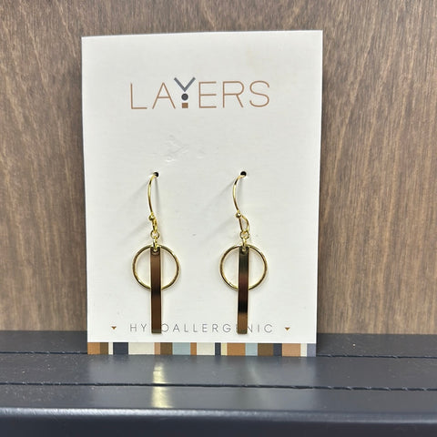 Gold Circle & Bar Dangle Earrings