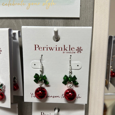 Green Bow Red Ornament Earrings