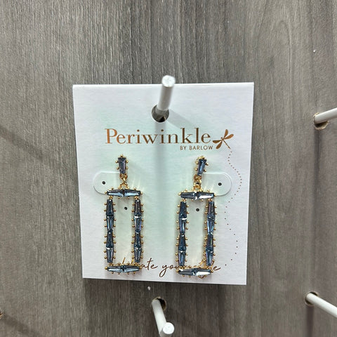 Gold Rectangles w Blue Crystals Earrings