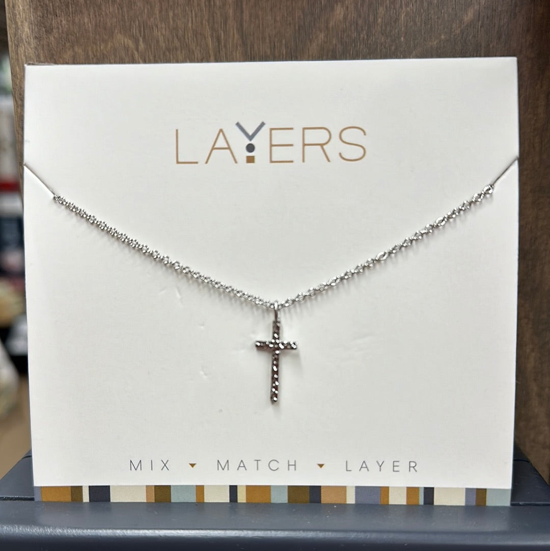 Silver Hammered Cross Necklace