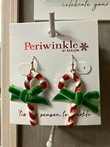 Candy Canes w Velvet Bows Earrings