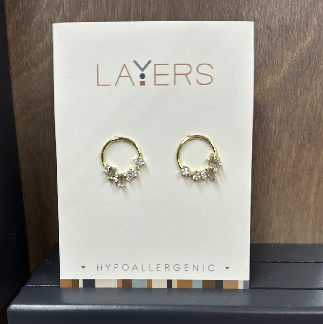 Gold Crystal Cluster Hoop Stud Earrings