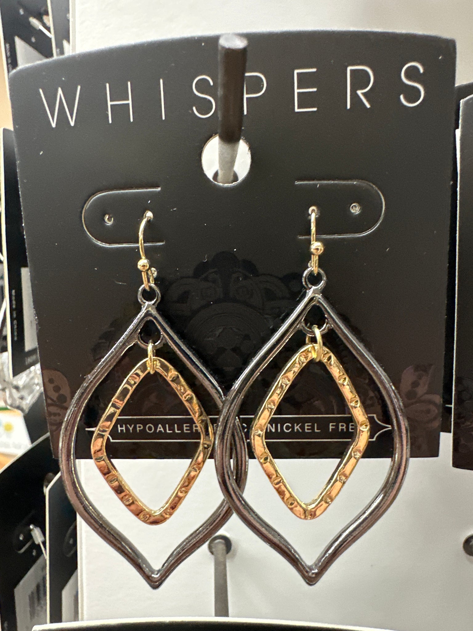 Whispers Mixed Metal Pointed Tear Drop Dangle Earrings