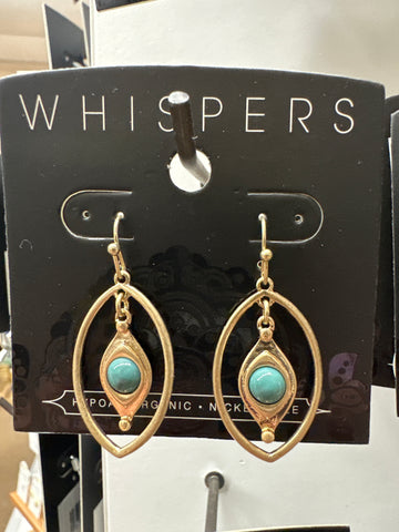 Whispers Gold Dangle w/Turq Center Earrings