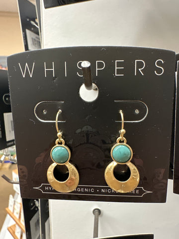 Whispers Gold Circle Dangle w/Turquoise Earrings