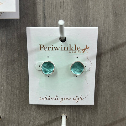 Silver Circle w Aqua Enamel Earrings