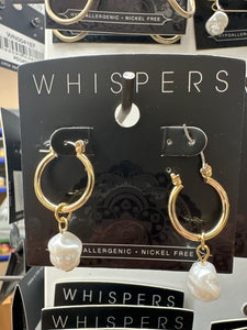 Whispers Small Gold Hoop w/Pearl Dangle Earrings