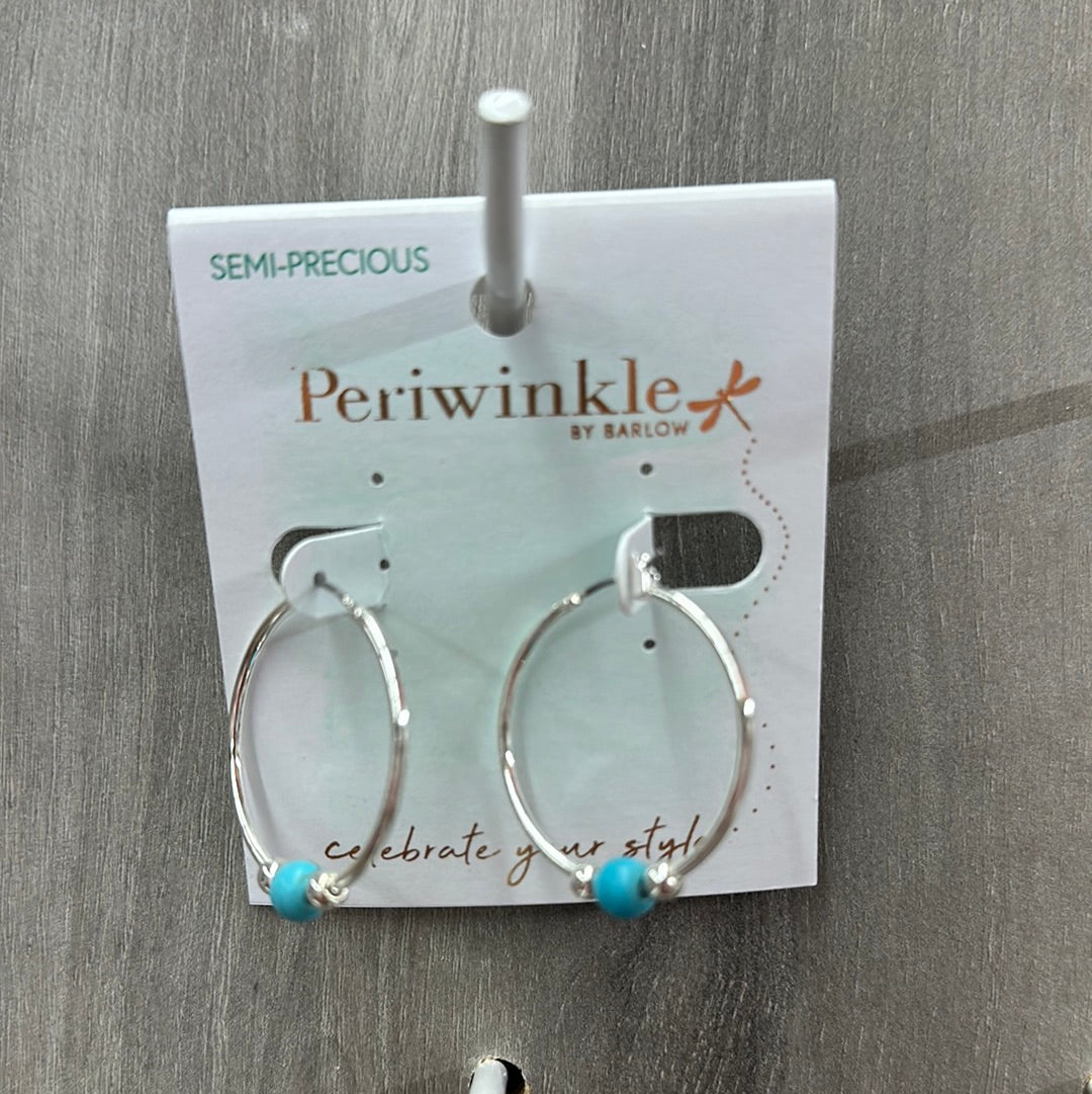 Silver Hoop Turquoise Earrings