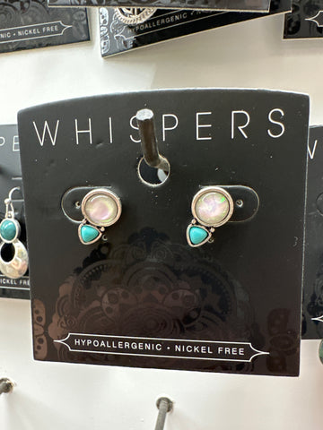 Whispers Pearl Stud w/Turquoise Earrings