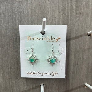 Silver Turquoise + White w Inlay Star Earrings