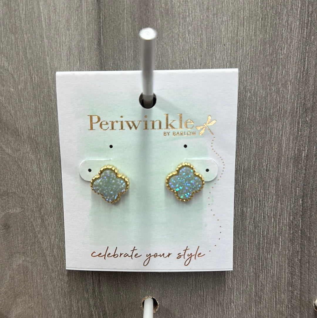 Mint AB Clover w Gold Earrings