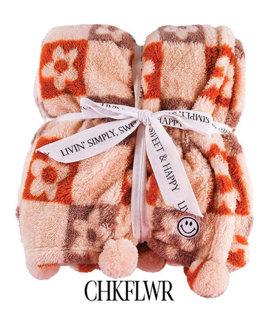 Checkered Floral Sherpa Blanket