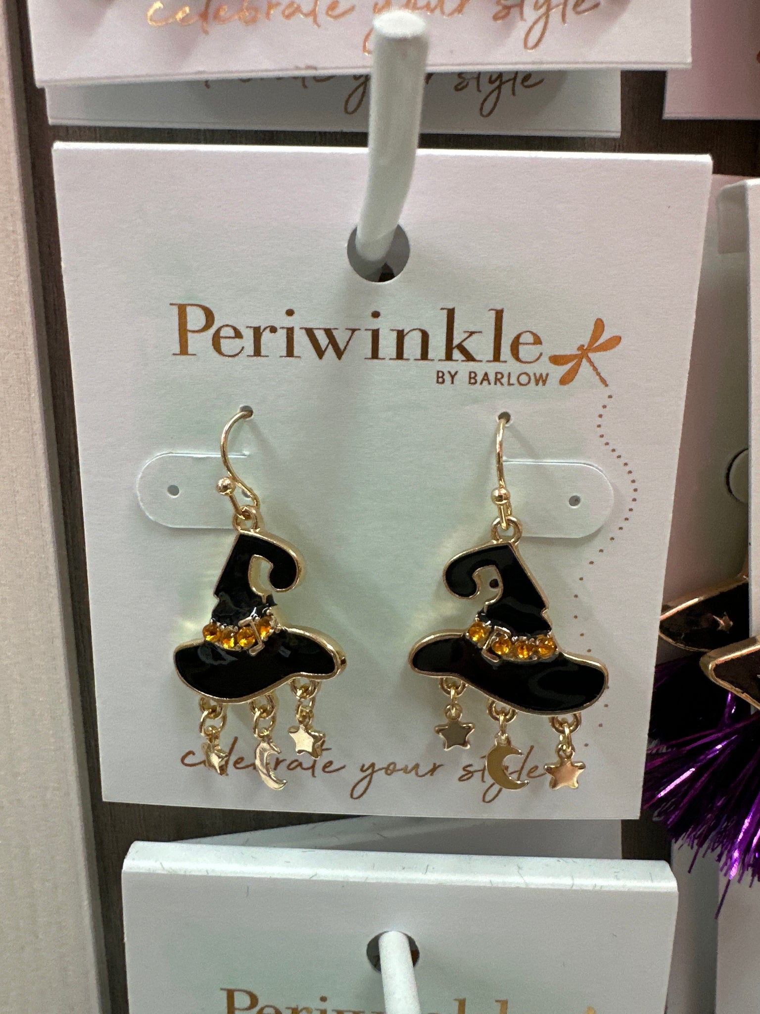 Black Witch Hats w Gold Star Earrings