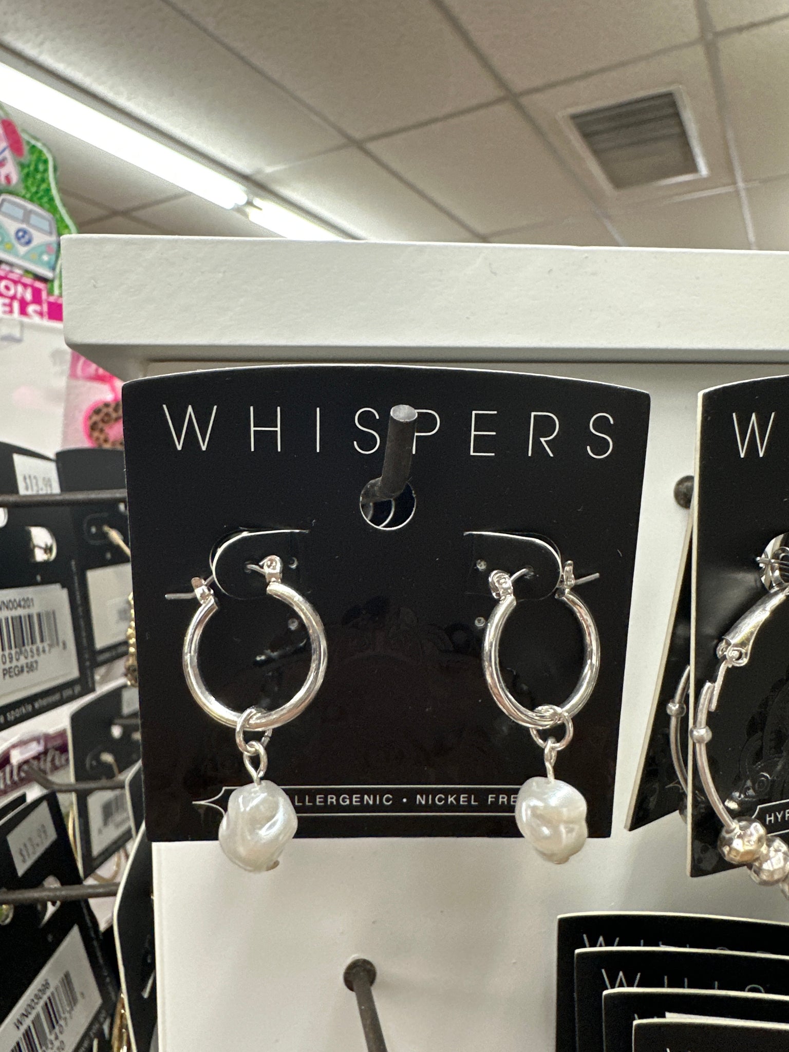 Whispers Small Silver Hoop w/Pearl Dangle Earrings