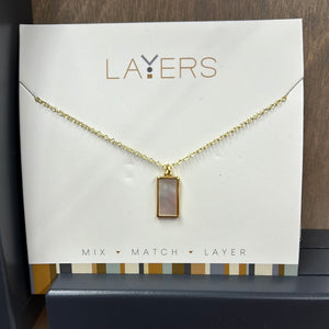 Gold Rectangular White SS Necklace