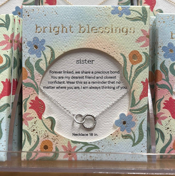 Silver Twisted Double Circle Bright Blessings Necklace - Sister