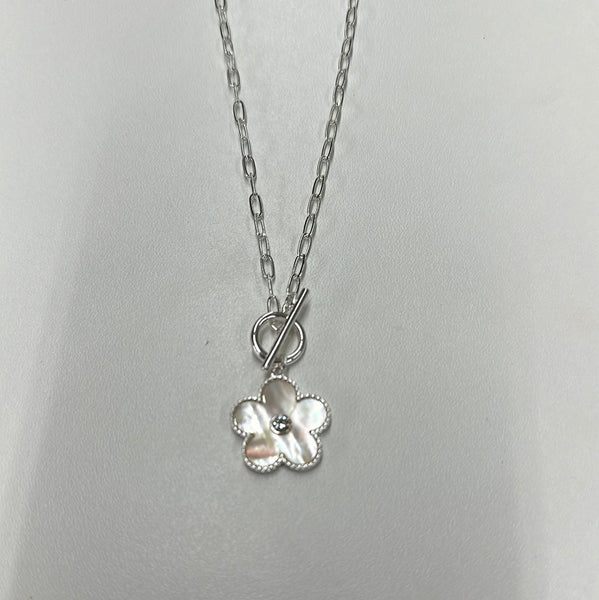 Mother of Pearl Flower in Silver Necklace