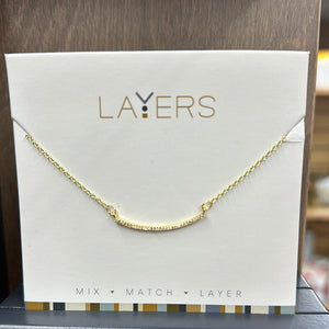 Gold CZ Curved Bar Necklace